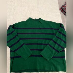 Anthropologie Green and Navy Turtleneck Sweater
